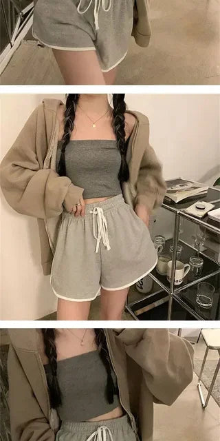 Shorts Women Sporty Style Bodybuilding Chic Summer Breathable Hotsweet Loose Fashion Student S-4xl Casual Ins Panelled Lace-up