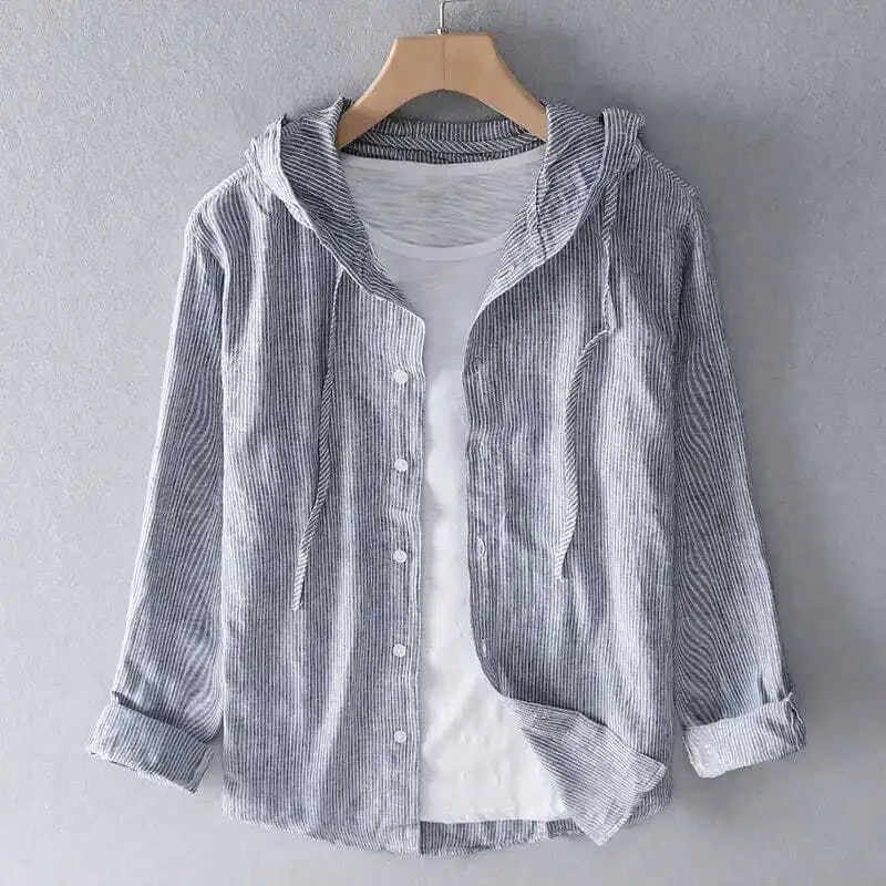 Long-sleeved Spring Summer New Solid Inen Shirt Trendy Men&