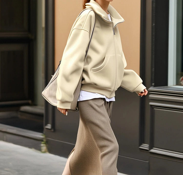 Hoodie Outerwear Hooded Cardigan Mid Length Autumn and Winter Thick Loose Hoodie