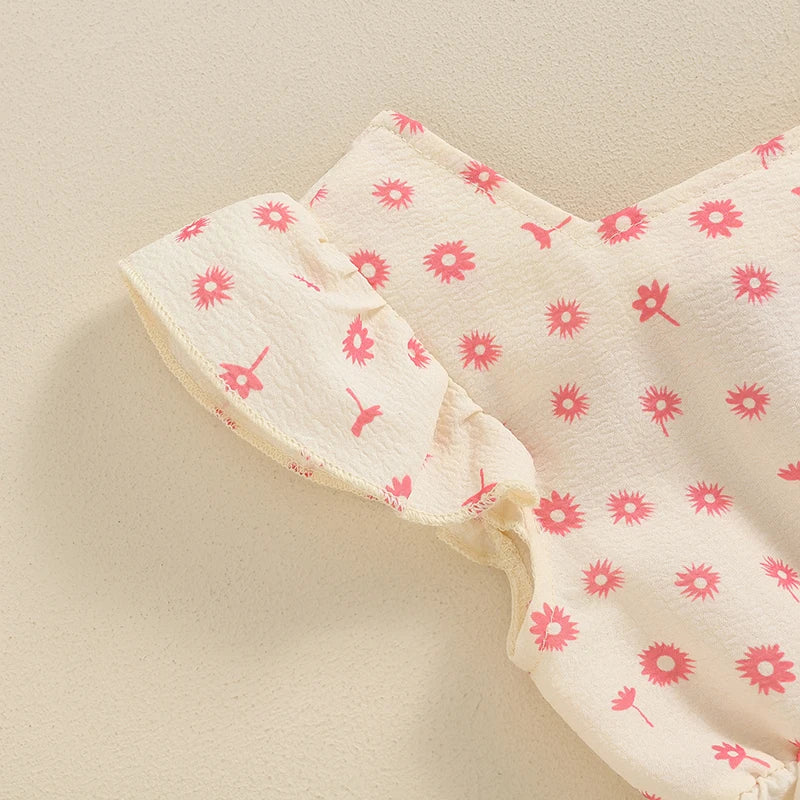 Toddler Kids Clothes Girls Summer Overalls Cotton Floral Print Backless Bowknot Rompers Jumpsuits Baby Clothing