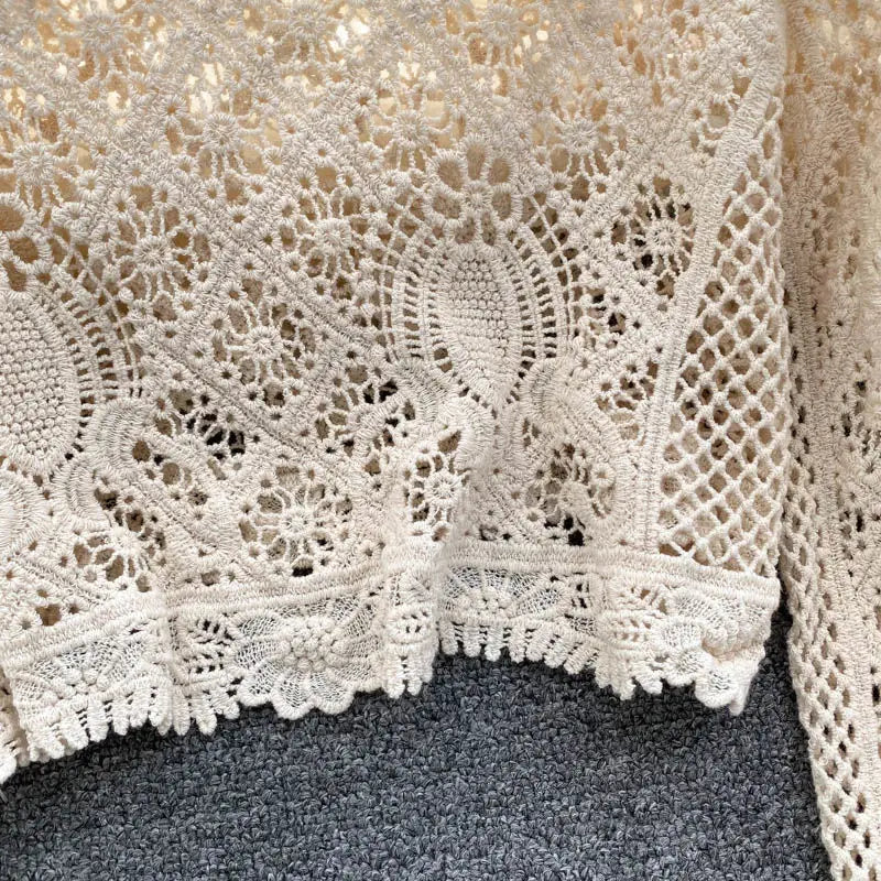 Blouses Women Retro Hollow Out All-match Sweet See-through Leisure Summer Sun-proof Korean Style Female Slim Crop Bohemian Ins