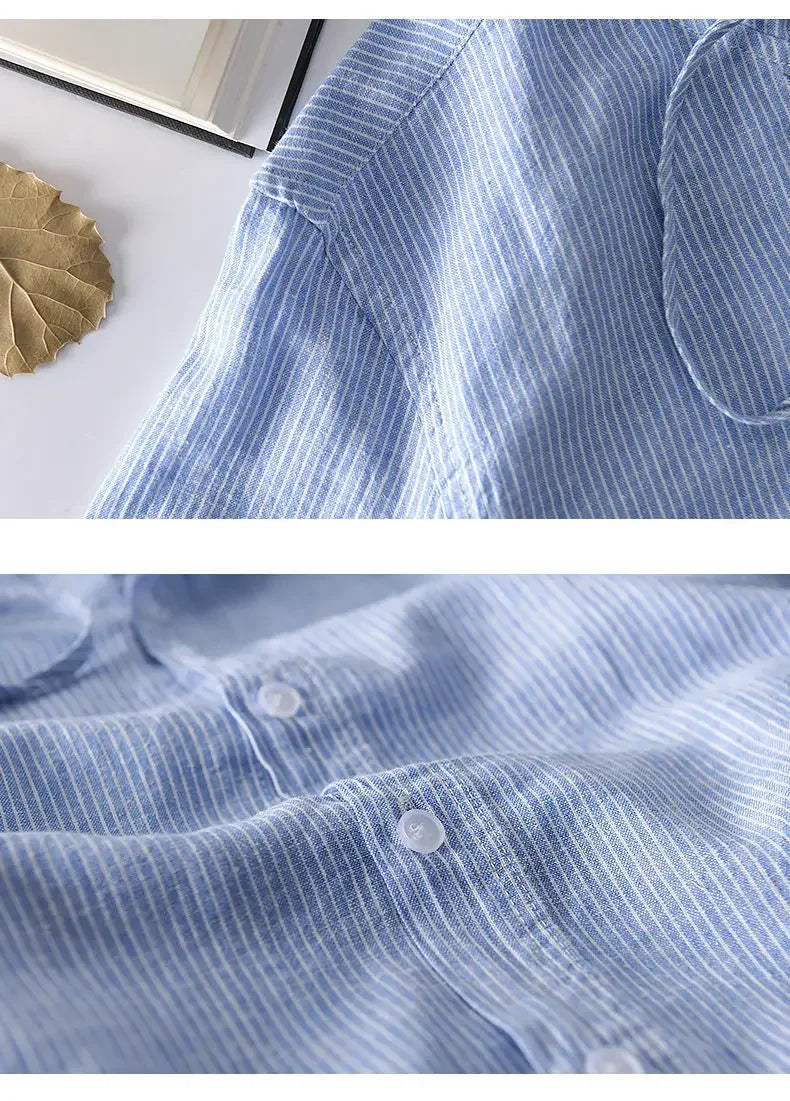 Long-sleeved Spring Summer New Solid Inen Shirt Trendy Men&