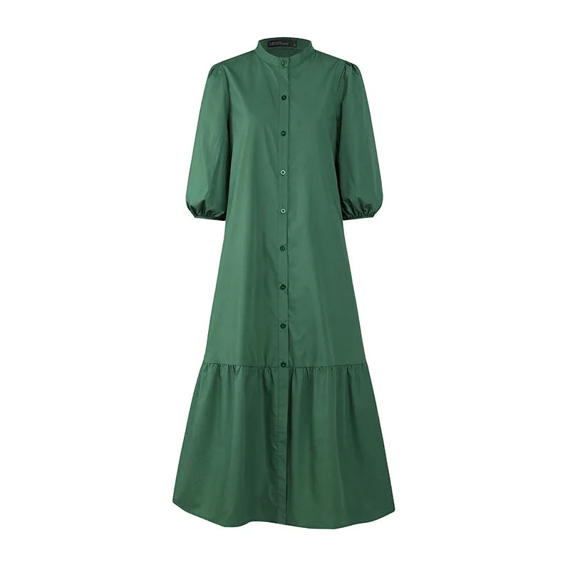 Fashion Summer Dress for Women Vintage Ruffles Hem Cardigan Long Dresses Women Elegant Casual Sundress Party Vestidos Robe Femme