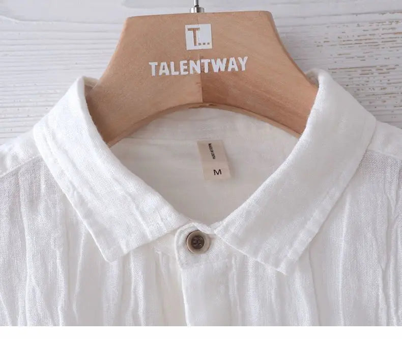 Linen Short Sleeved Shirt for Men, Trendy Japanese Retro Solid Color Summer Thin Casual Loose Cool Shirt Top