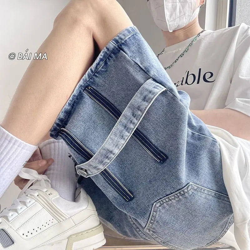 Denim Shorts Wear Five-point Summer Thin Style Trendy Street-fried Street-style Loose Straight Men&