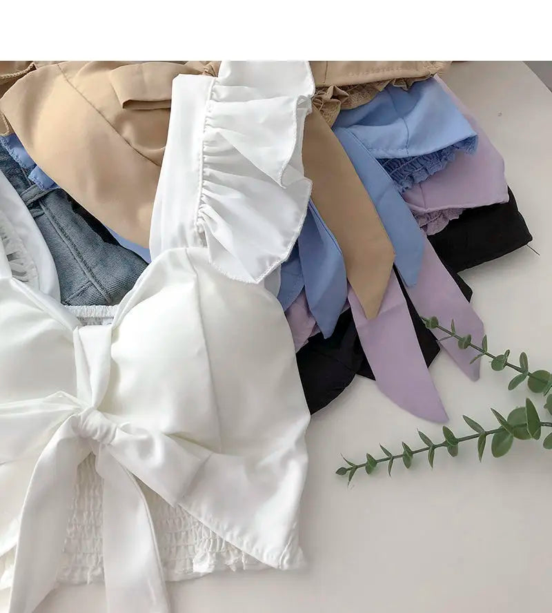 Crop Tops Camis Women Ruffles Sexy Elegant Simple Streetwear Vintage Summer Holiday Casual Young Aesthetic All-match Ulzzang New
