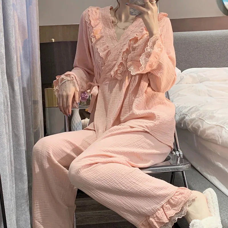 Pajama Pants Princess Sleepwear Lace Pajamas Sleeping Pajamas Women Home Clothes for Women Homewear Home Set Female Cute Pjs