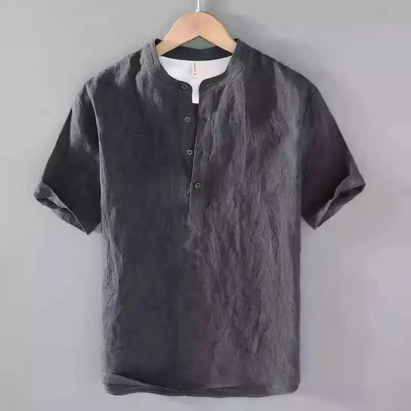 New Cotton Linen Shirts for Men Casual Shirts Lightweight Short Sleeve Henley Beach Shirts Hawaiian T Shirts for Men