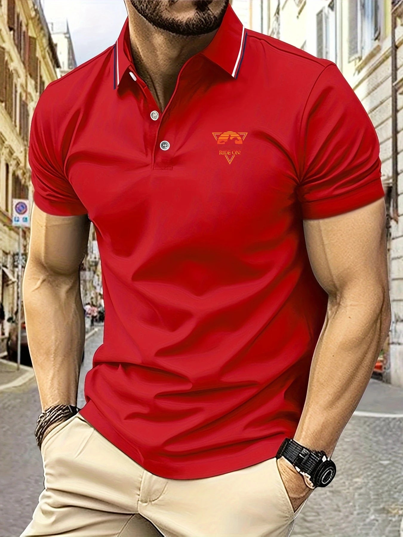 Polo Shirt Man RIDE ON! Graphic Print Summer Casual Breathable Striped Collar High Quality Men&