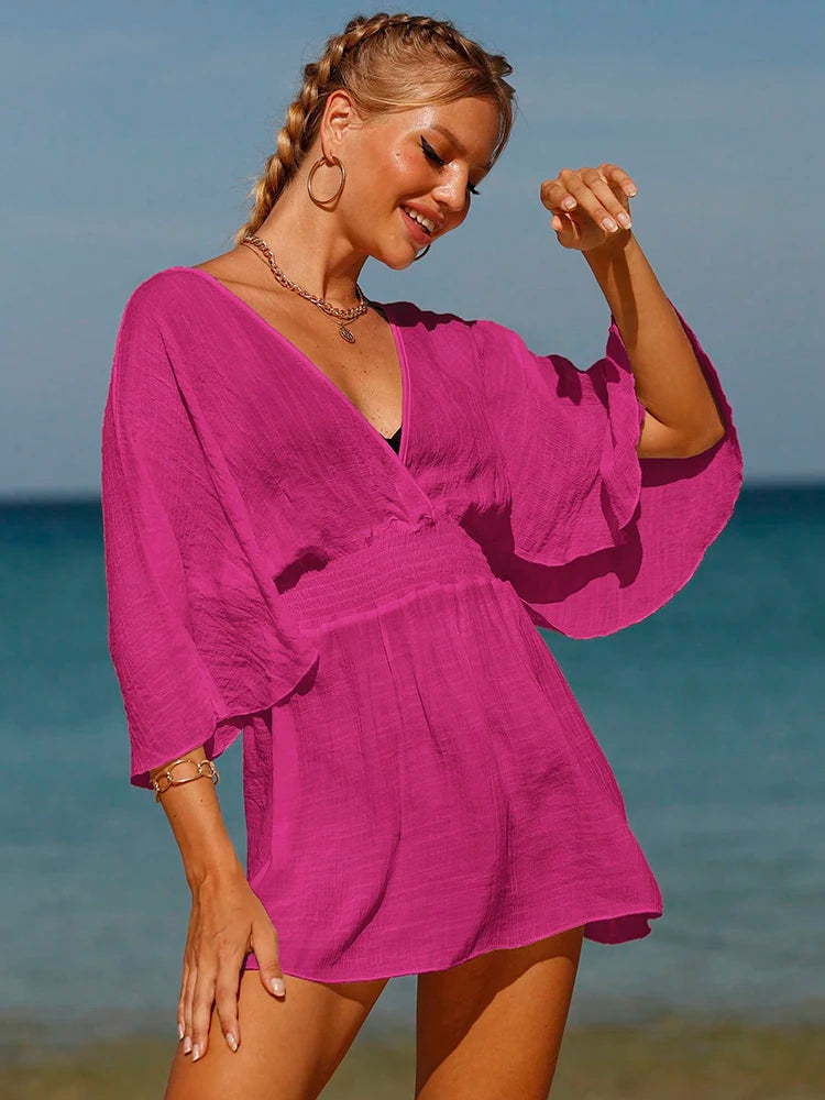 Sexy Swimwear V Neck Bathing Suit Women Backless Beach Cover Up Sarong Tunic Beach Wear Vacation Swimwear Beach Wear Beachwear