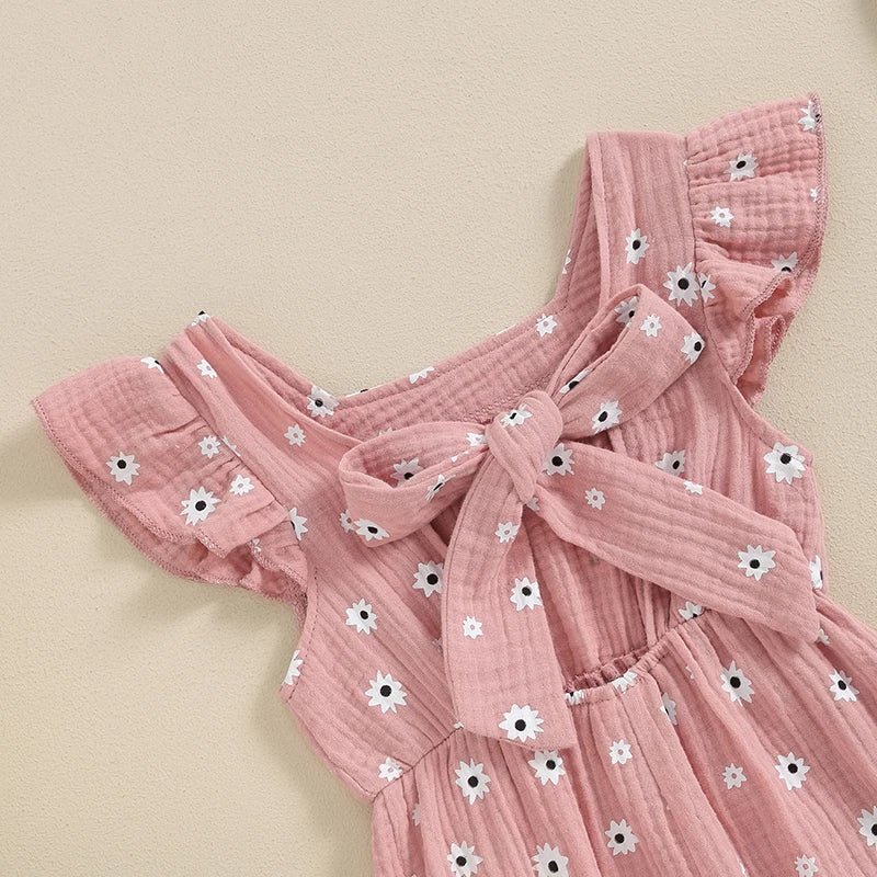 Toddler Kids Clothes Girls Summer Overalls Cotton Floral Print Backless Bowknot Rompers Jumpsuits Baby Clothing