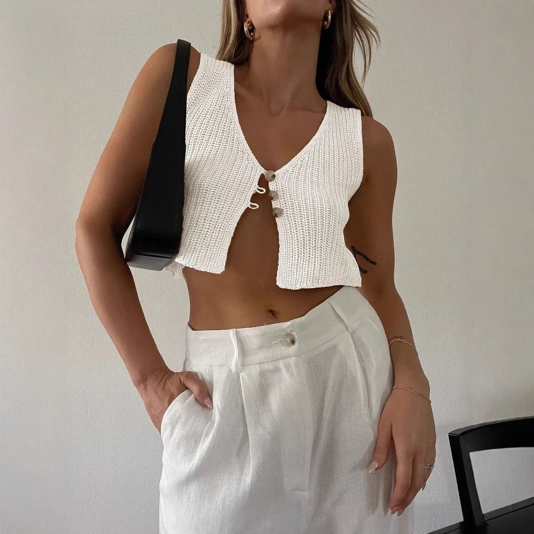 Crop Top Women Tops 2025 Kintted Sweater Vest Solid Women Summer