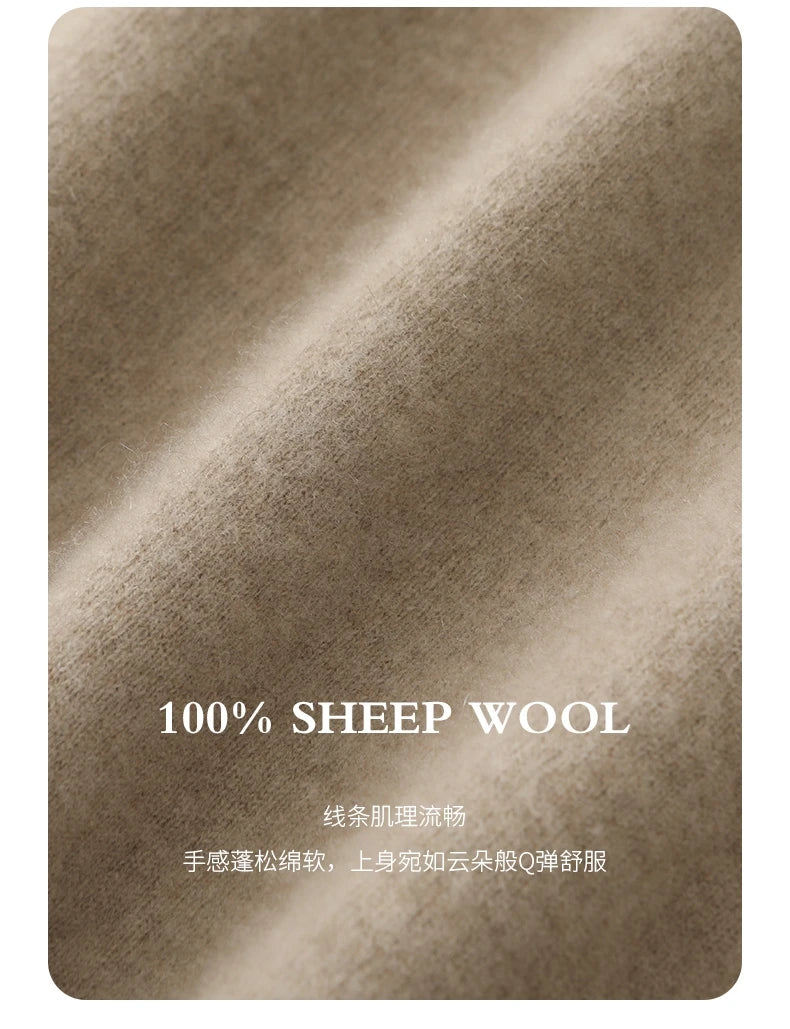 Fashion Autumn Winter Dress Women100%Merino Wool V-neck Long-sleeved Dress Women&