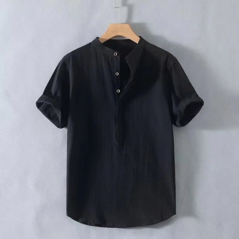 New Cotton Linen Shirts for Men Casual Shirts Lightweight Short Sleeve Henley Beach Shirts Hawaiian T Shirts for Men
