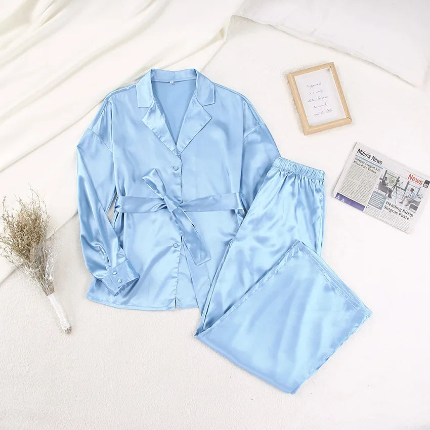 Silk-like Sleepwear Set Women&