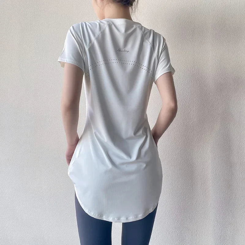 Sportswear Woman Gym 2025 Yoga Clothes Women Butt Cover Short Sleeve T-Shirt Quick Dry Fitness Top Breathable Slim Running Shirt