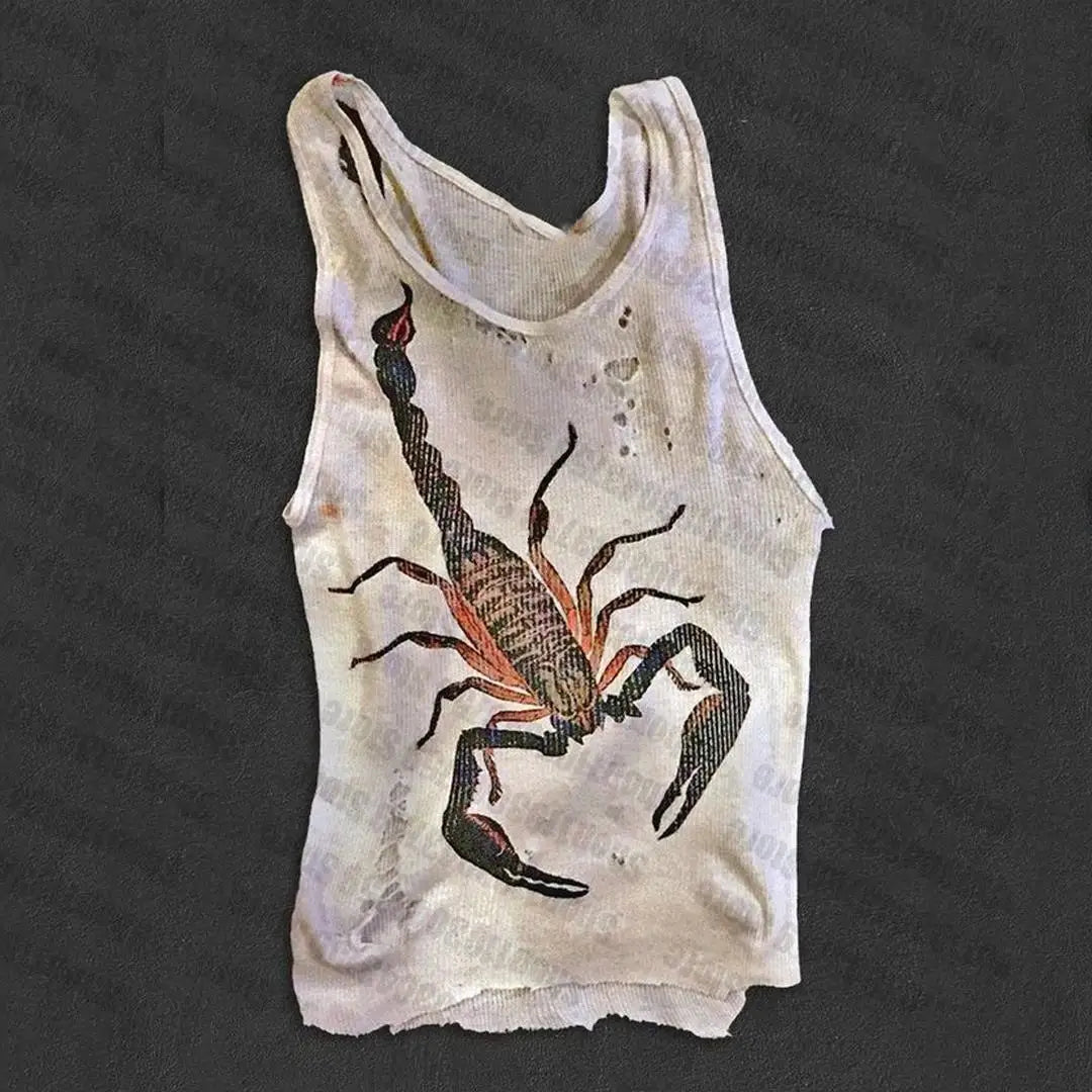 Sleeveless Sexy Tank Top for Women Ribbed Knit Vest Streetwear Aesthetic clothing Scorpion Print Print female crop top women