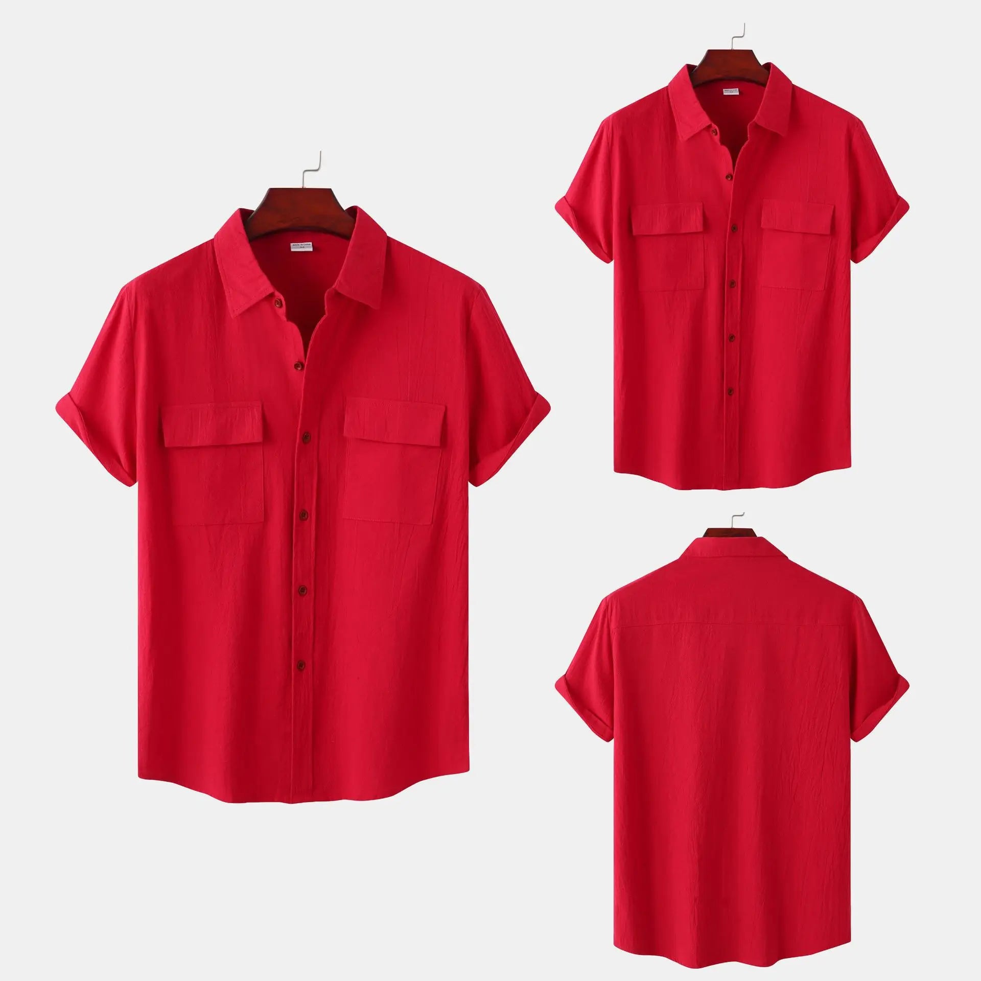 Turn Down Collar Men Shirts Solid Short Sleeve Shirts Single Breasted Casual Shirt Buttons Cardigan Sports Loose Breathable