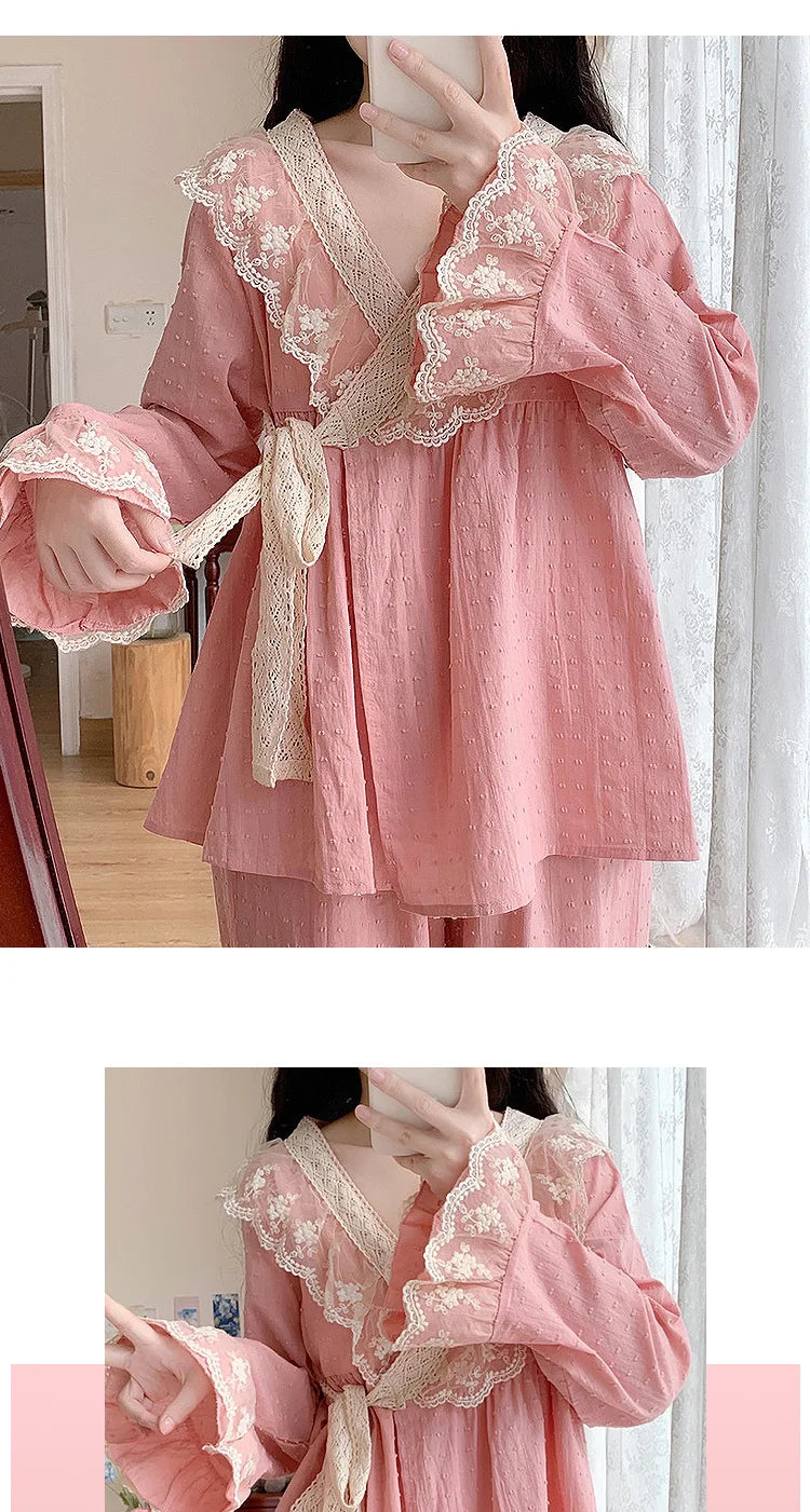Pajama Pants Princess Sleepwear Lace Pajamas Sleeping Pajamas Women Home Clothes for Women Homewear Home Set Female Cute Pjs