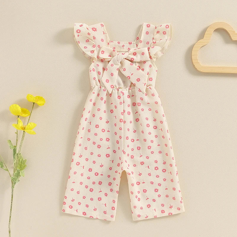Toddler Kids Clothes Girls Summer Overalls Cotton Floral Print Backless Bowknot Rompers Jumpsuits Baby Clothing