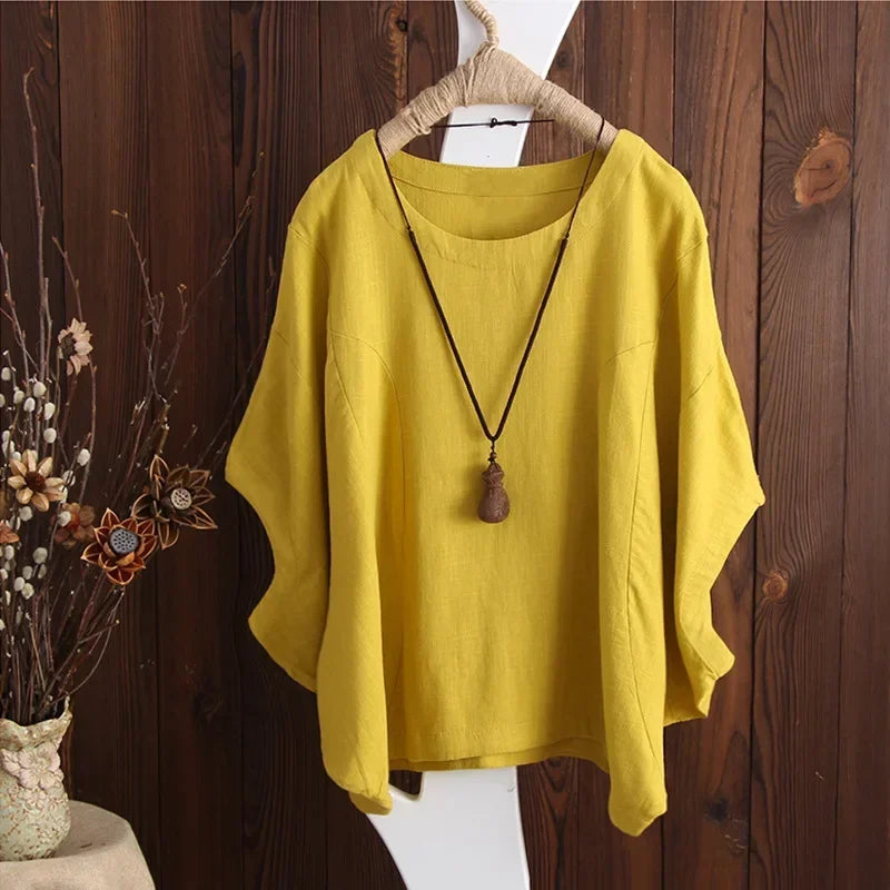 Cotton Linen Shirts Women Casual Solid Blouses Shirts Loose Tops Tunic Blusas Oversized T-Shirt Blouse Women Short Sleeve Shirt