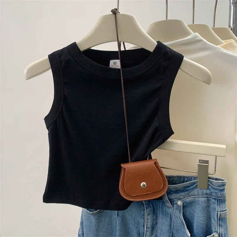 2026 Tank Top For Women Ribbed Down Sleeveless Blouse Solid Color Casual Women&
