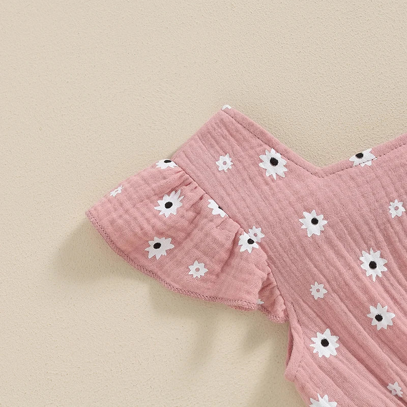 Toddler Kids Clothes Girls Summer Overalls Cotton Floral Print Backless Bowknot Rompers Jumpsuits Baby Clothing