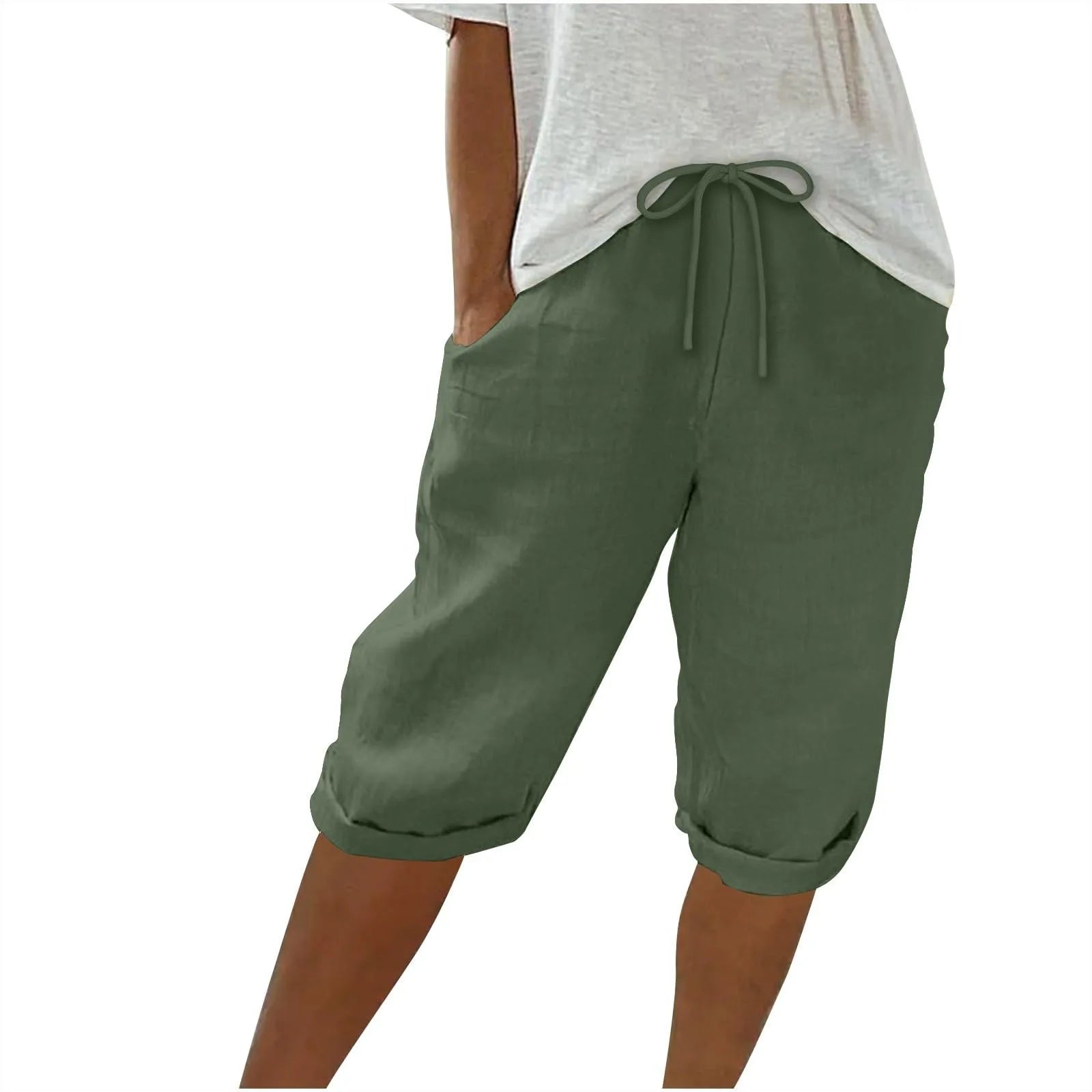 Casual Cotton Linen Pants For Female Streetwear Solid Color Wide Leg Capri Versatile Palazzo Pants Baggy Cargo Pants With Pocket