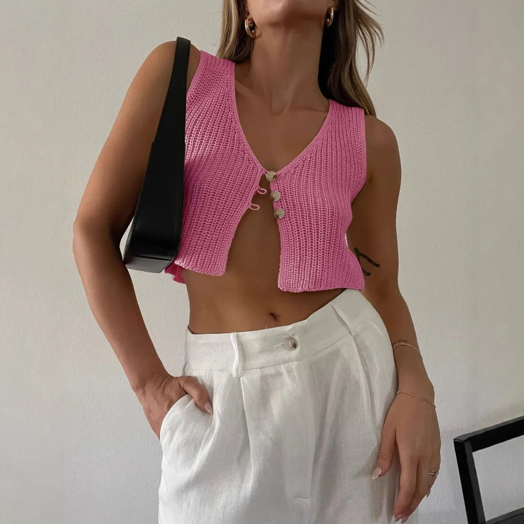Crop Top Women Tops 2025 Kintted Sweater Vest Solid Women Summer