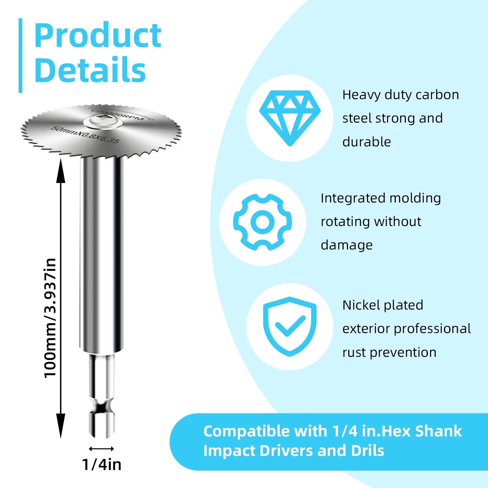 High-Speed Steel Saw Blades 10PCS, 1/4" Hex Shank Universal Fit for Grinders, Metal/Wood/Plastic Cutting Discs, Durable Rotary T