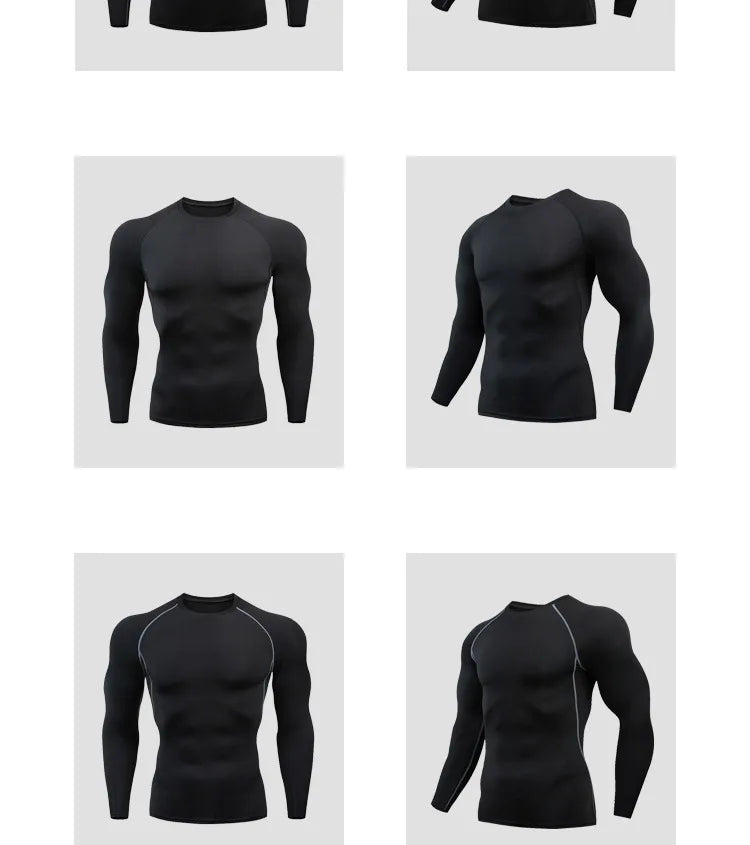 Gym Sports T-shirts for Men Long Sleeve Tights Boxing Sportswear Breathable Quick Dry Fitness Tops Male Outdoor Training Clothes