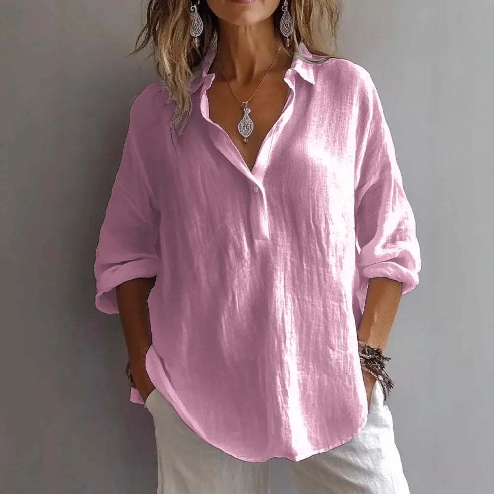 Summer Cotton Linen Blouses Women 2025 Fashion White V-neck Three Quarter Sleeve Loose Shirts Female Spring Casual Lady Clothes