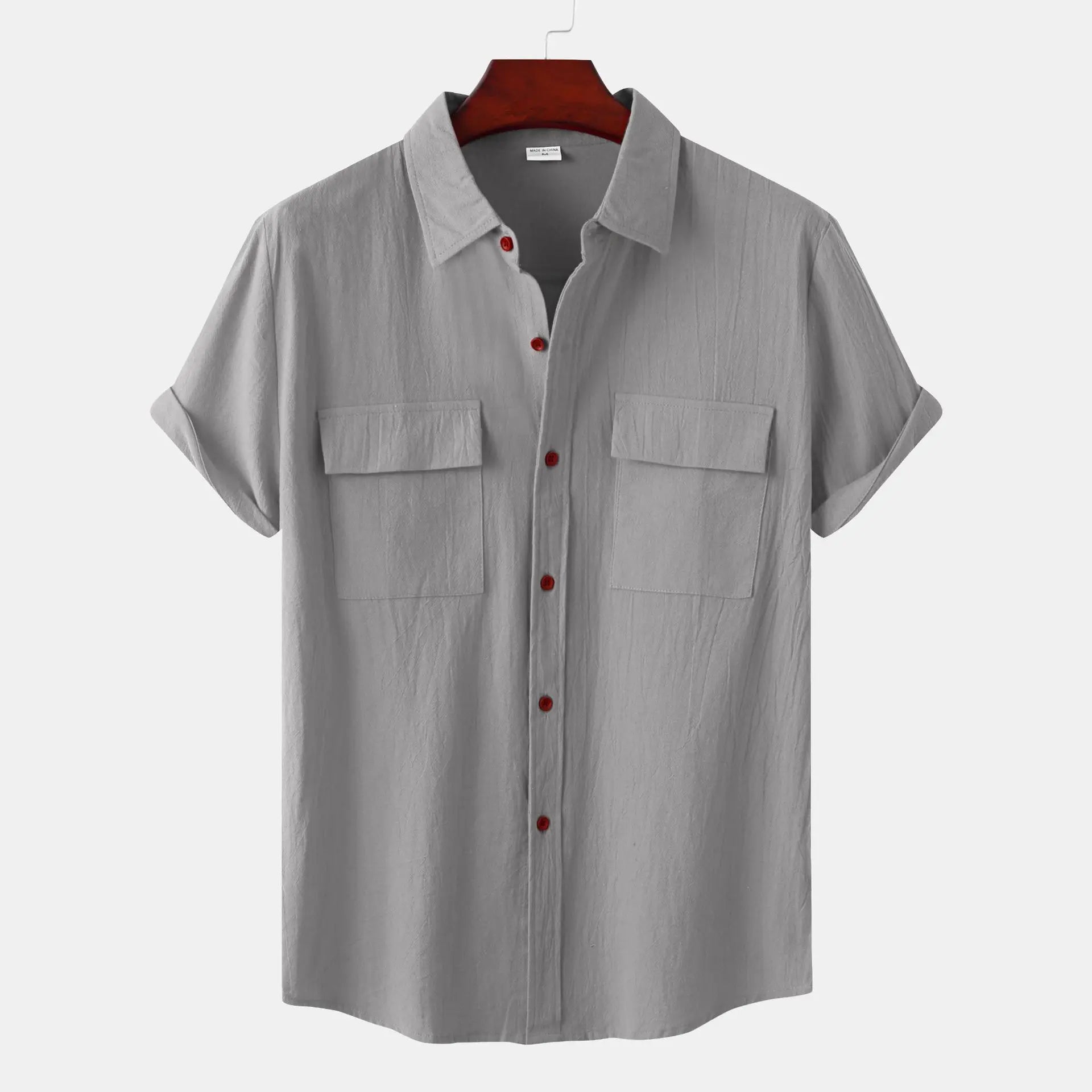 Turn Down Collar Men Shirts Solid Short Sleeve Shirts Single Breasted Casual Shirt Buttons Cardigan Sports Loose Breathable
