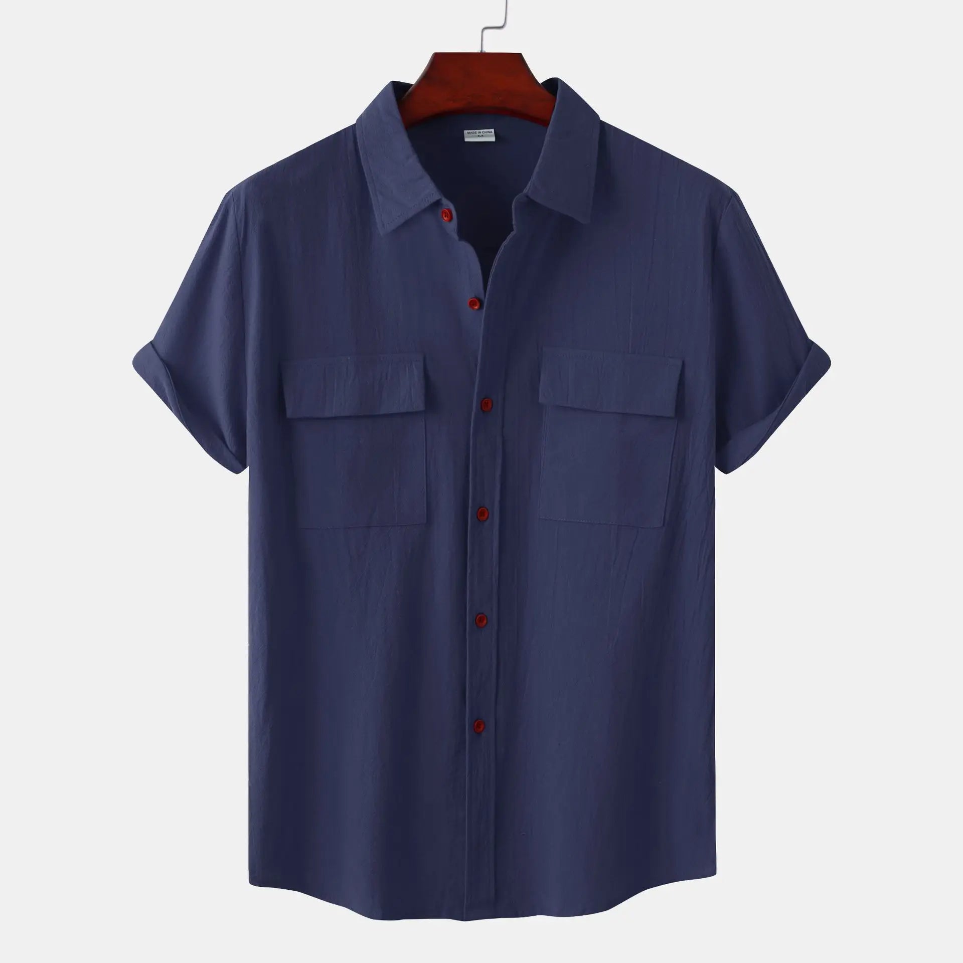 Turn Down Collar Men Shirts Solid Short Sleeve Shirts Single Breasted Casual Shirt Buttons Cardigan Sports Loose Breathable