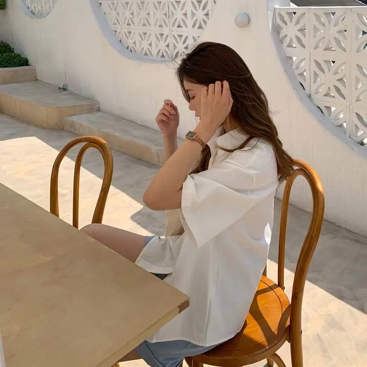 Short Sleeve Shirts Women Solid Cool Unisex College Рубашки Korean Style All-match Basic Mujer De Moda Prevalent Stylish Ins New