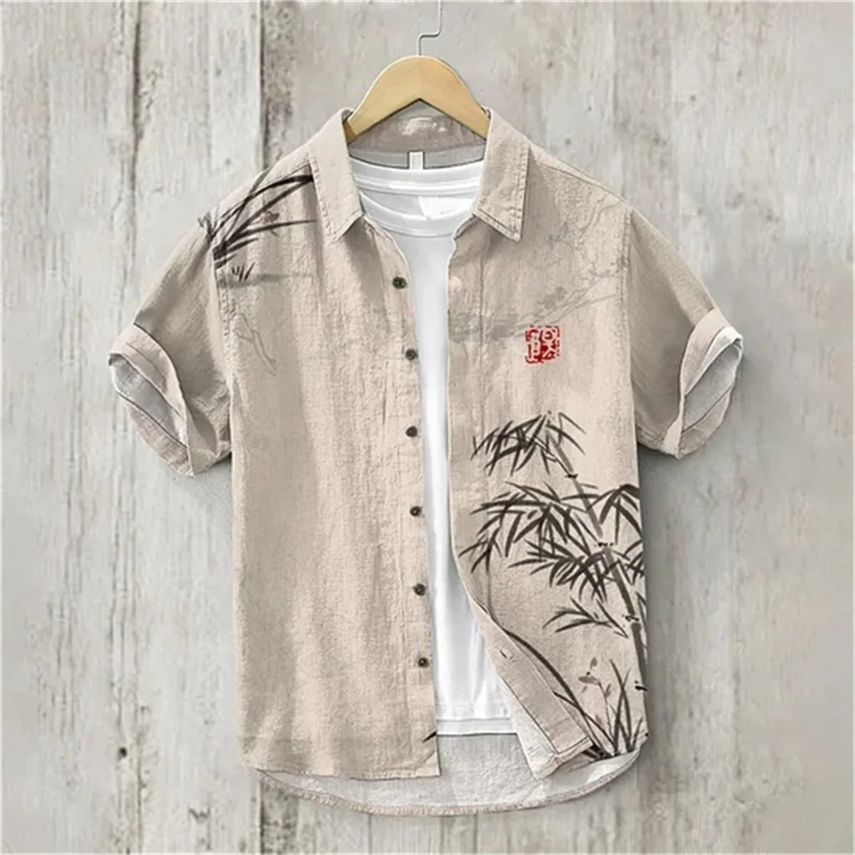 Linen Shirt for Men, 3D Print, Retro Japanese Art, Short Sleeve, Flip Collar, Casual Hawaii, Loose Beach Top, Pond, Fish, New,