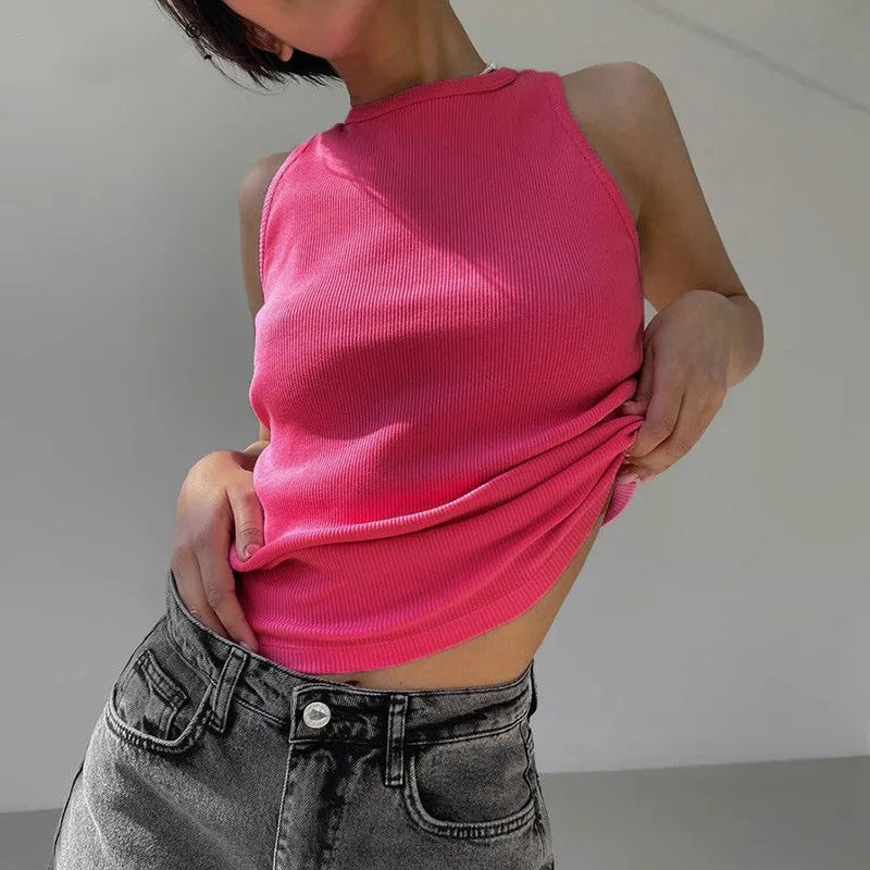 Tank Tops Women Yellow Casual Vest Sleeveless Camis Shoulder Women&