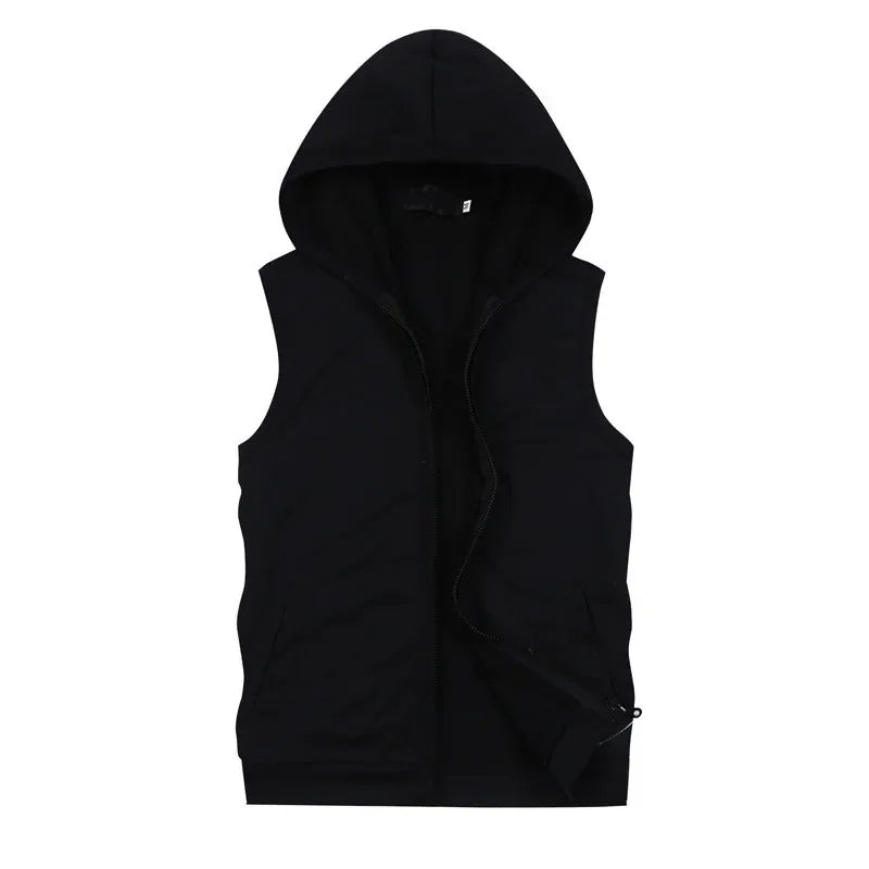 New Mens Sleeveless vest Summer Men Tank Top With Hood Male Fashion None Sleeve Hoodie Zip Up Casual Sportswear Clothes