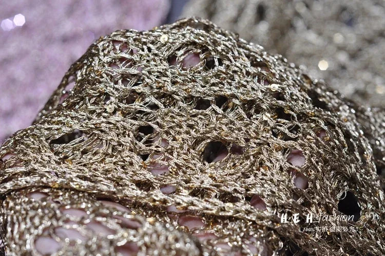 Fall Clothes for Women 2024 Fashion Sexy Sequins Hollow Out Loose Gold Bright Silk Gown Bats Long-sleeved Round Collar Knitting