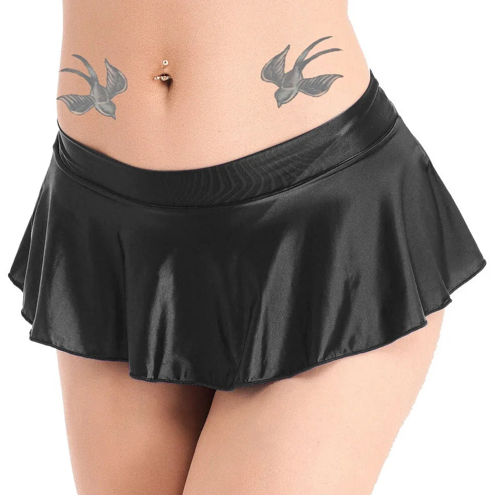 Sexy Womens Glossy Short Skirt Shiny Skater Dance Party Skirt A-line Skirt 2023 Fashion Summer Women&