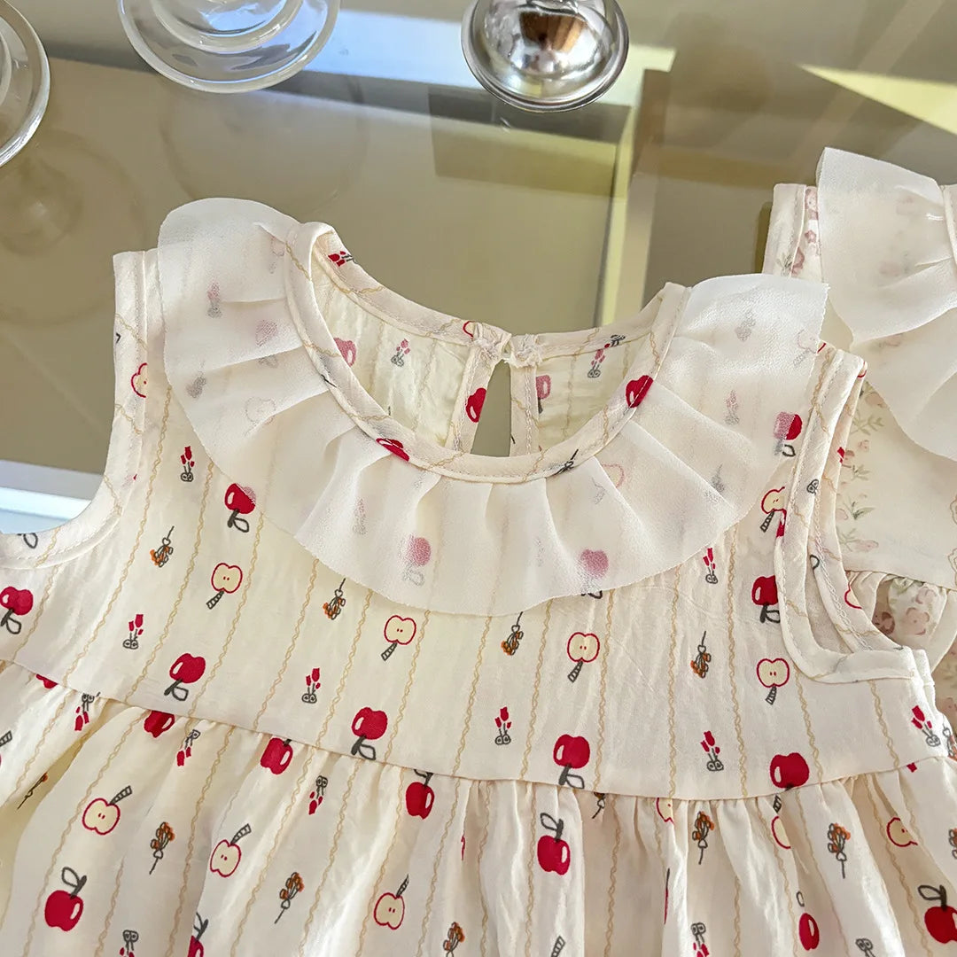 Two-Piece Set Sleeveless Princess Dress with Floral Print, Summer Thin Outfit for Baby Girls Baby Girl Cute Floral Skirt