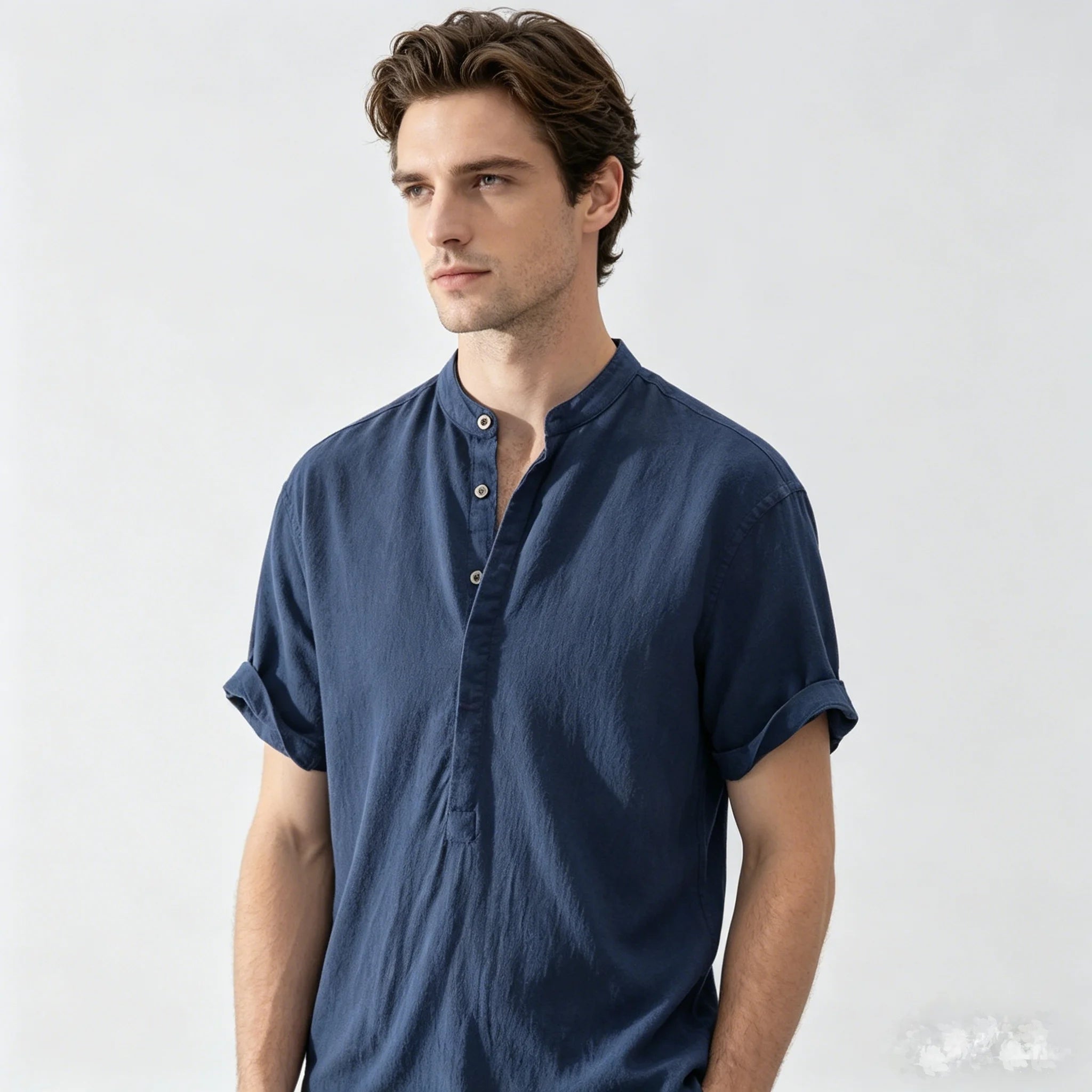 2026 New Cotton Linen Shirts for Men Casual Shirts Lightweight Short Sleeve Henley Beach Shirts Hawaiian T Shirts for Men