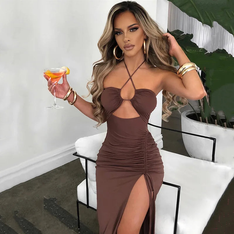 Sleeveless Sexy Female Midi Backless Dresses Slim Night Club Party Women&