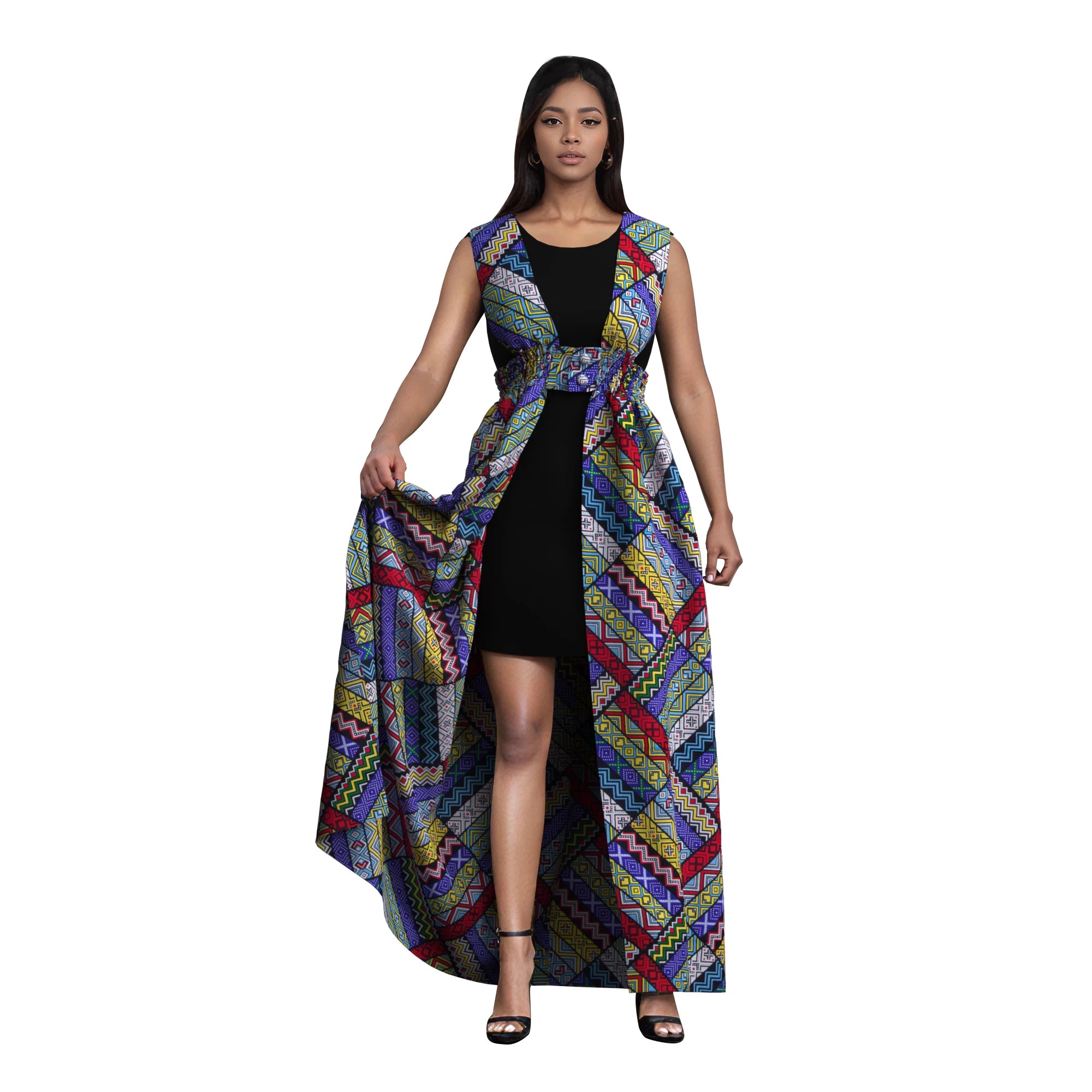 African Print Long Kaftans Dress for Women Sleeveless Vest Dresses Traditional African Design Party Clothing WY11071
