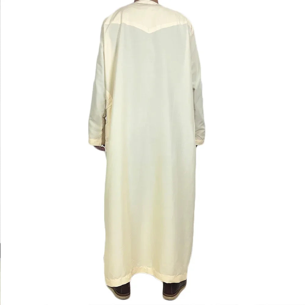 Middle East Arab Kaftan Men Muslim Clothing Solid Long-sleeved Round Neck Robes Causal Loose Men Jubba Thobe National Costumes
