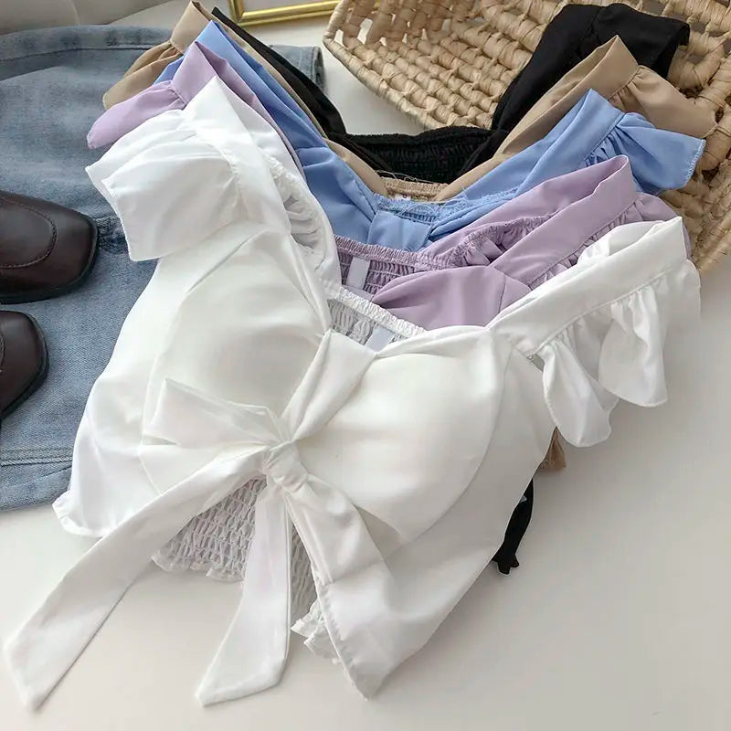 Crop Tops Camis Women Ruffles Sexy Elegant Simple Streetwear Vintage Summer Holiday Casual Young Aesthetic All-match Ulzzang New