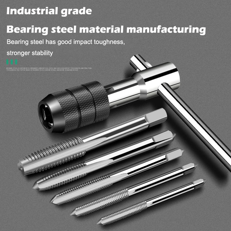 6/8 PCS Manual Tap Wrench Set HSS Right Tapping Drill Bit Thread Punching Tool External Thread Making Steel Screw Tab Hand Tools