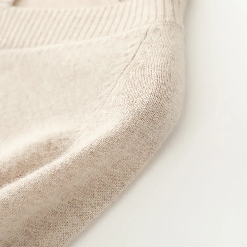 Fashion Autumn Winter Dress Women100%Merino Wool V-neck Long-sleeved Dress Women&