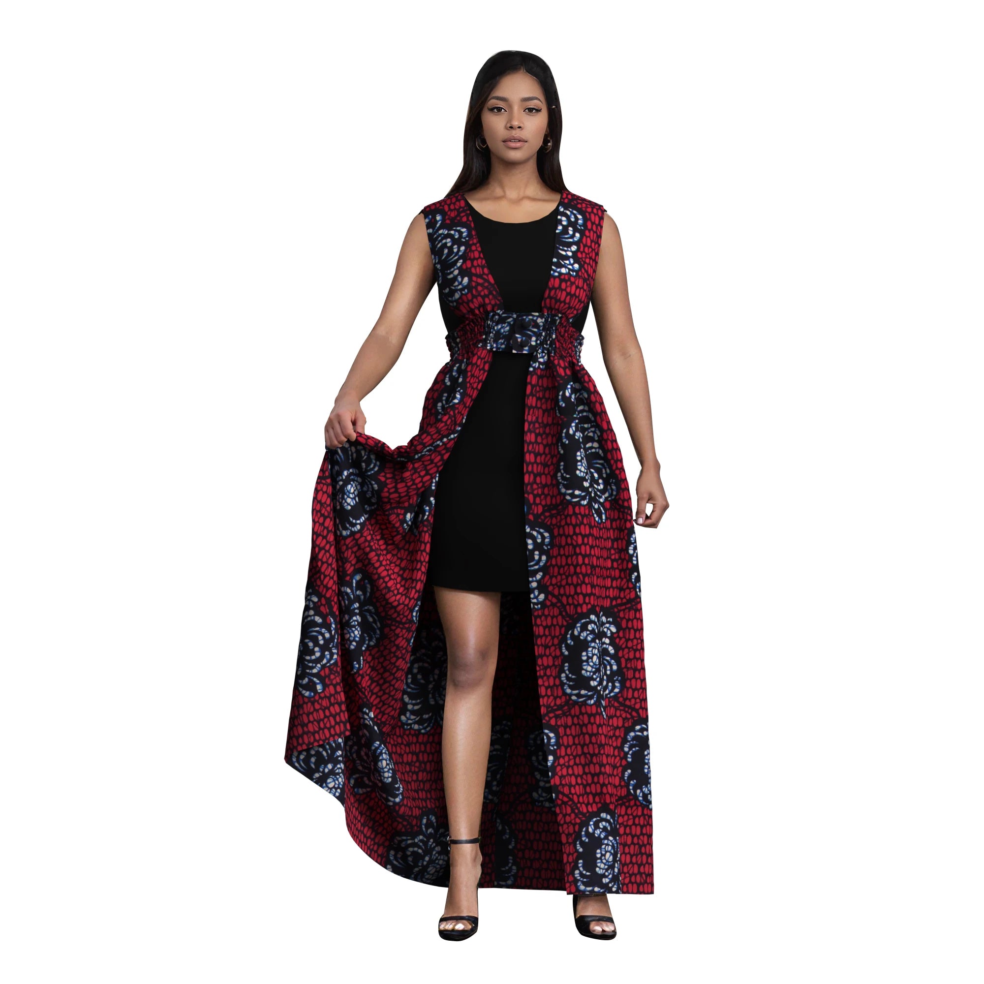 African Print Long Kaftans Dress for Women Sleeveless Vest Dresses Traditional African Design Party Clothing WY11071
