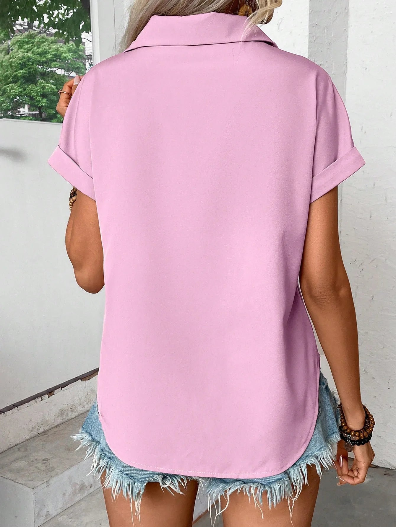 Fashion Short Sleeve Shirts For Women Summer 2025 Casual Solid Color Turn-down Collar Loose Blouse Female Elegant